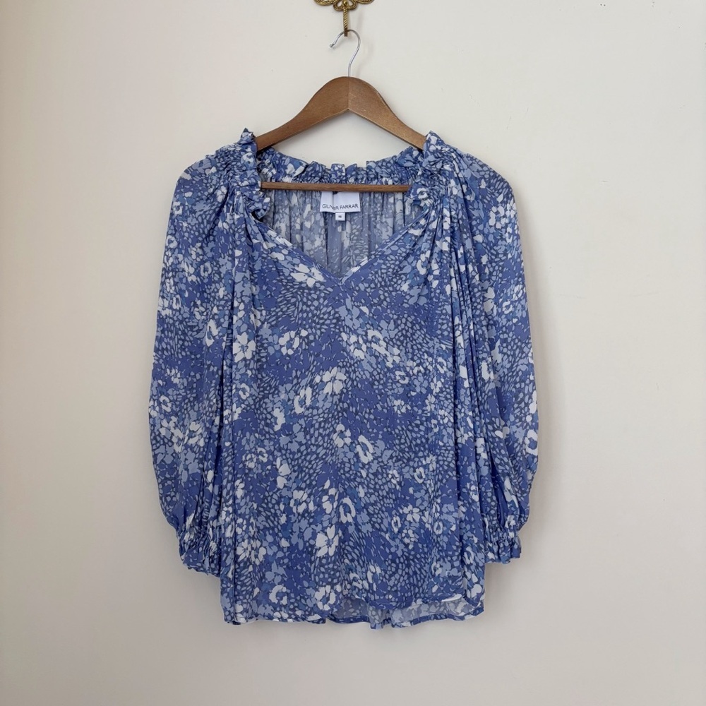 Gilner Farrar Blue Floral Ellie Balloon Sleeve Blouse XS Summer Boho